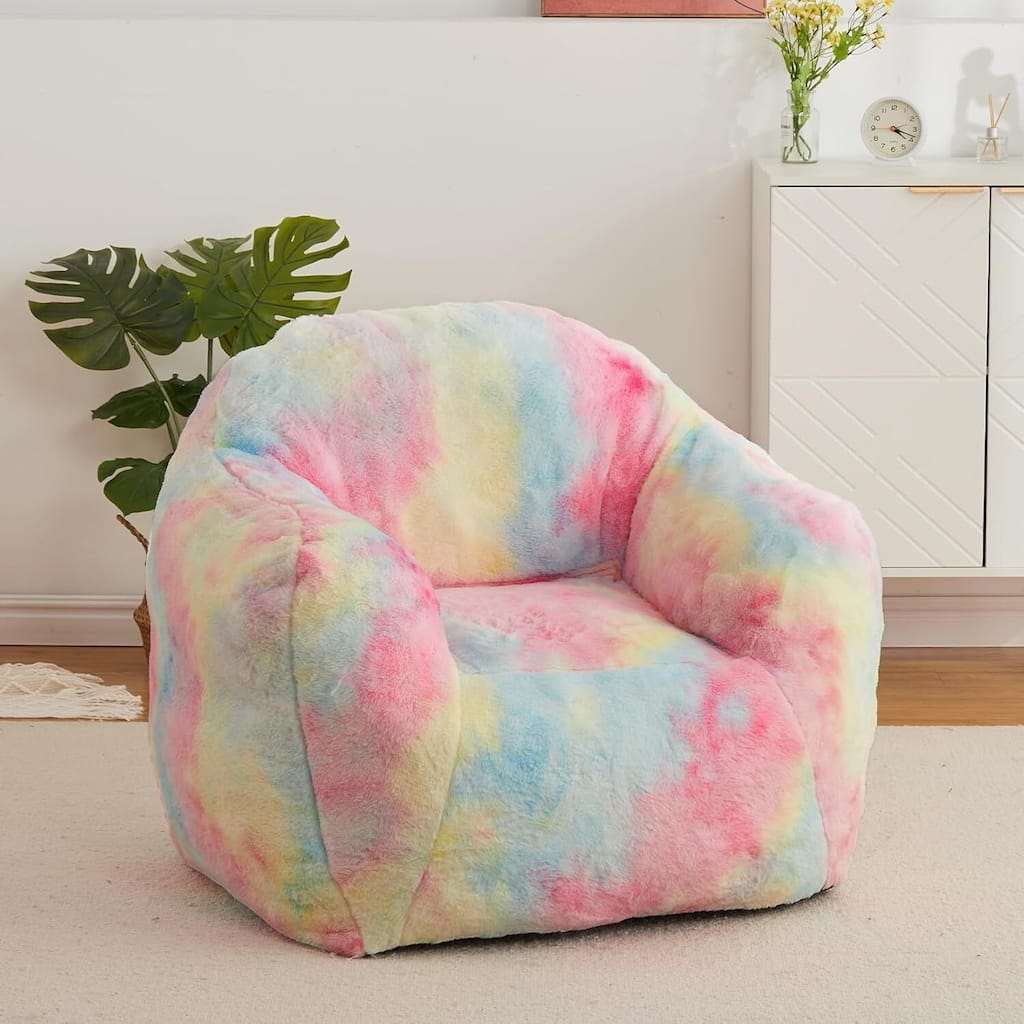 Faux Fur Bean Bag Chair Cozy Sofa Gaming Reading in Living Room, Pink