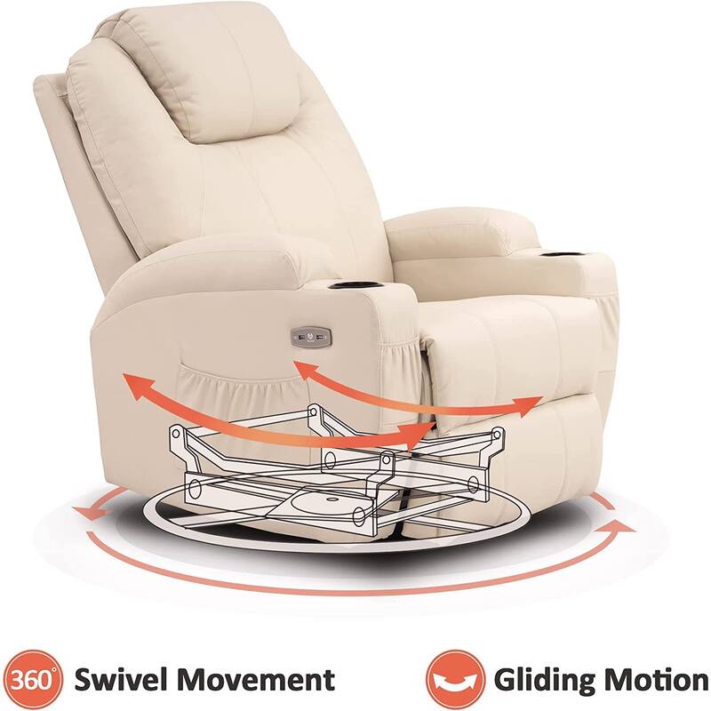 MCombo Manual Swivel Glider Rocker Recliner Chair with Massage and Heat, Faux Leather 8031
