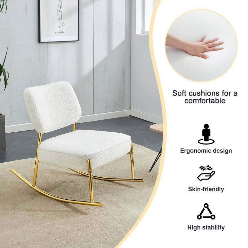 PU/Teddy suede material cushioned rocking chair with metal legs