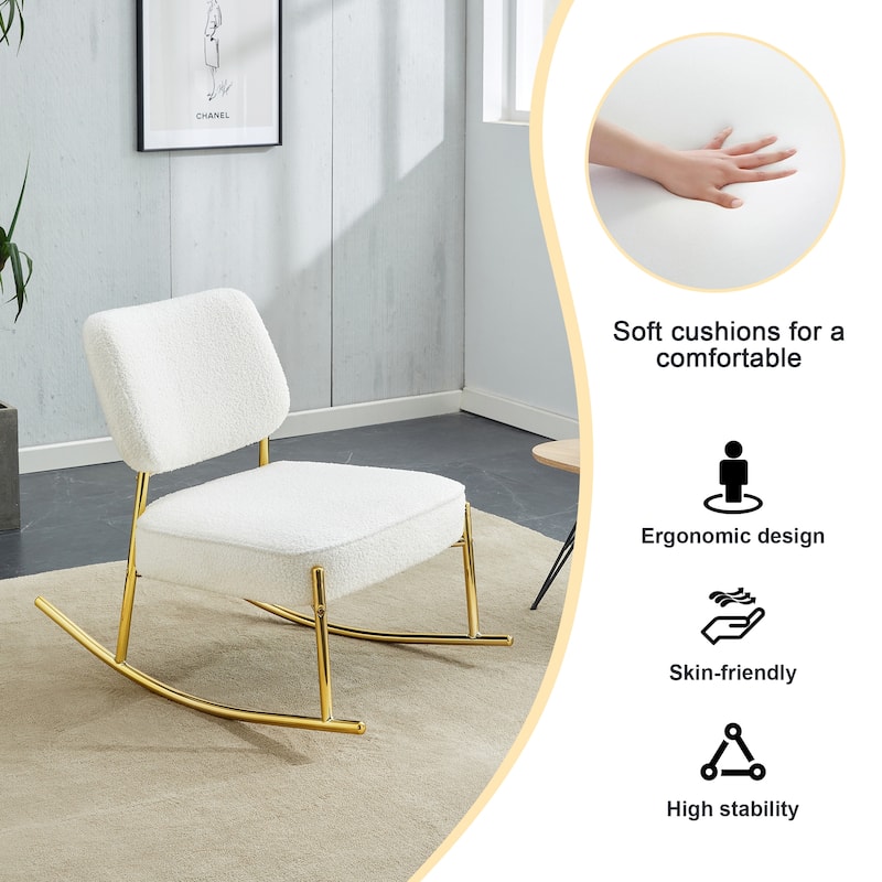 Teddy velvet material cushioned rocking chair
