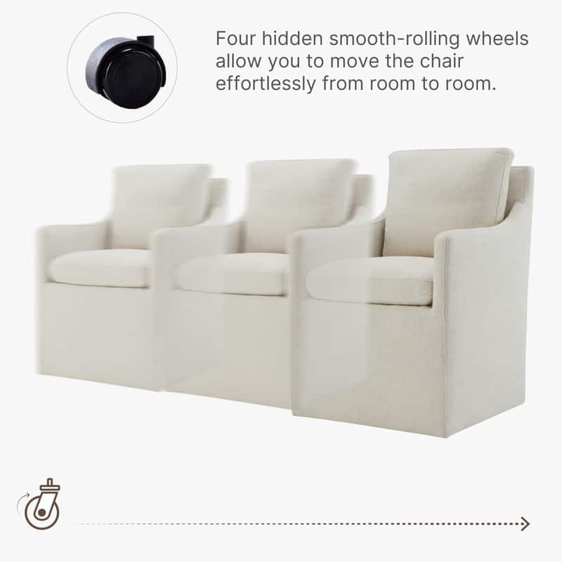Hailey Dining Arm Chair with Caster Wheels Fabric Fully Assembled