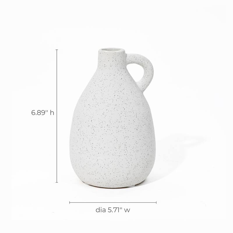 White and Black Speckled Ceramic Round Vase (Single)