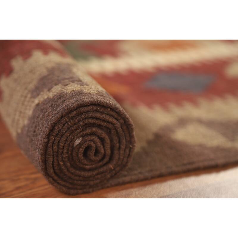 Geometric Kilim Area Rug Hand-woven Reversible Wool Carpet - 5'0" x 8'4"