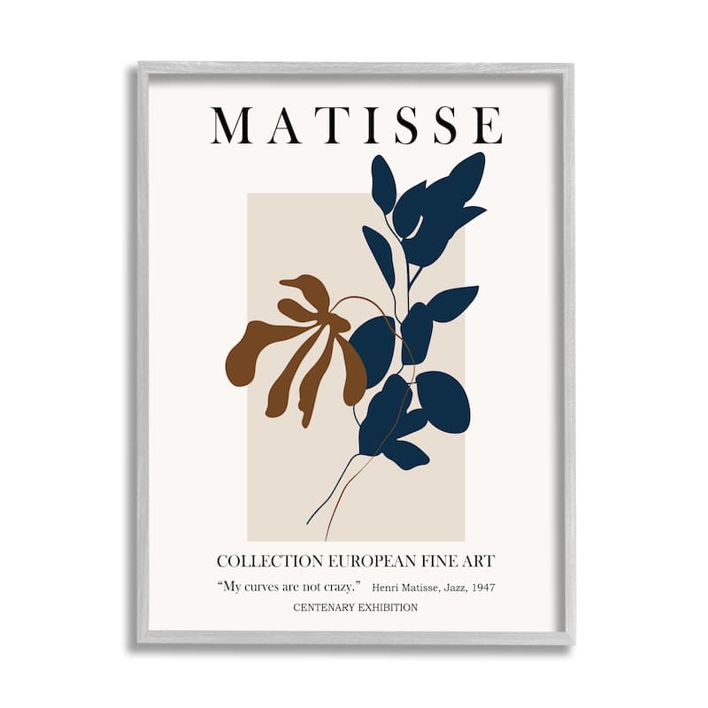 Stupell Bold Modern Botanicals Leaf Silhouettes Matisse Text Framed Wall Art - Tan