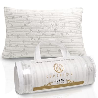 Blue Nile Mills Rayon From Bamboo Blend Removable Cover - Memory Foam Support Bed Pillow - White