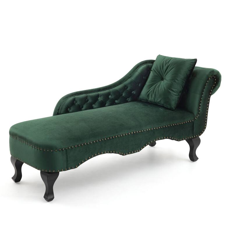 Christopher Knight Home - Bressi Modern Velvet Upholstered Chaise Lounge with Tufted Backrest, Nailhead Trim & Pillow