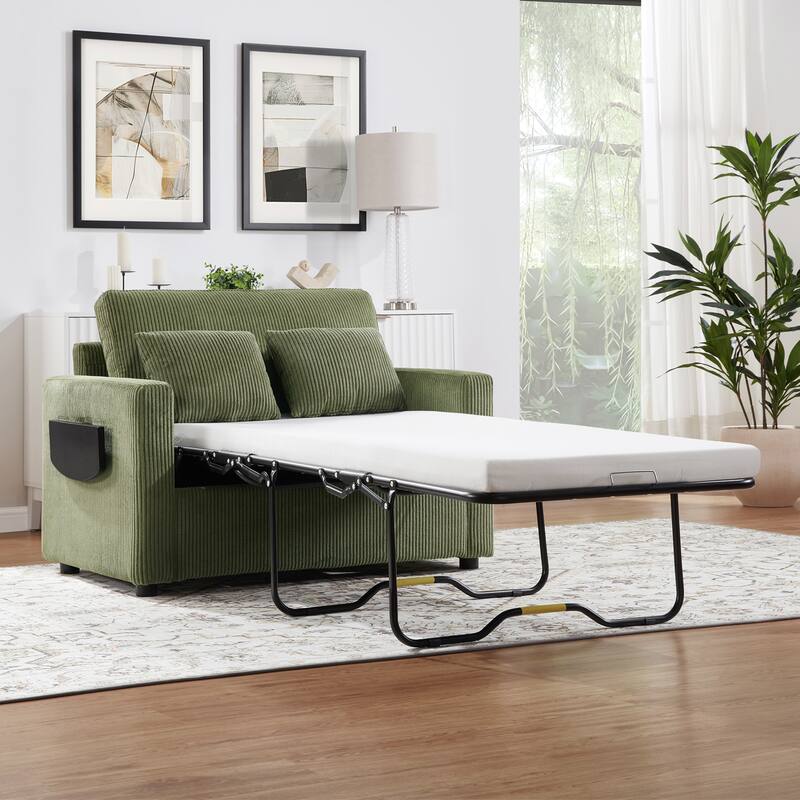 Twin Size Sofa Bed Sleeper Sofa with a Foldable Mattress, a Foldable Side Table, a Side Storage Pocket and Two USB Ports