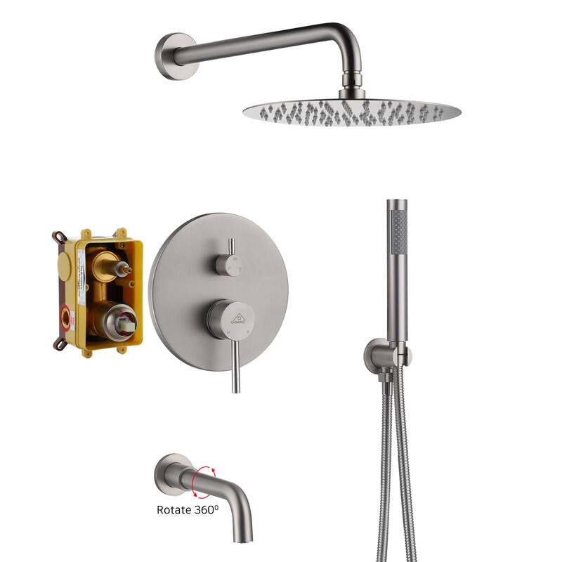 1-Spray Pattern Round 10-inch Wall Mount Shower System with Tub Faucet - Brushed Nickel
