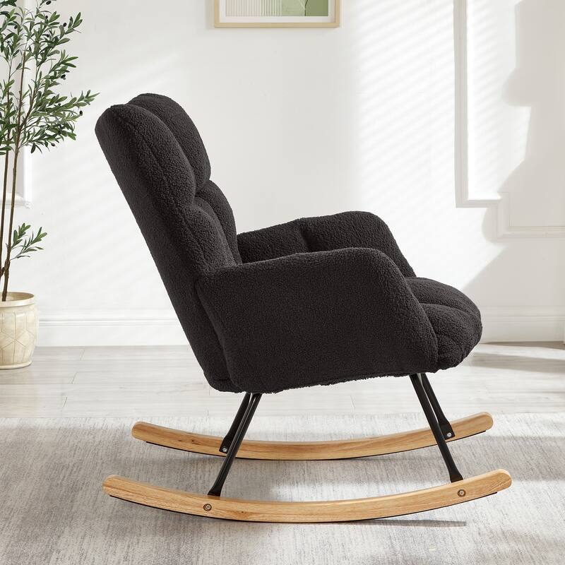 Anmytek Comfy Tufted Teddy Fabric Glider Rocking Chair