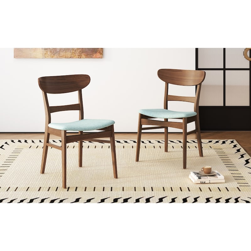 Set of 2 Dining Chairs, Upholstered Seat, Rubberwood Legs, Mint