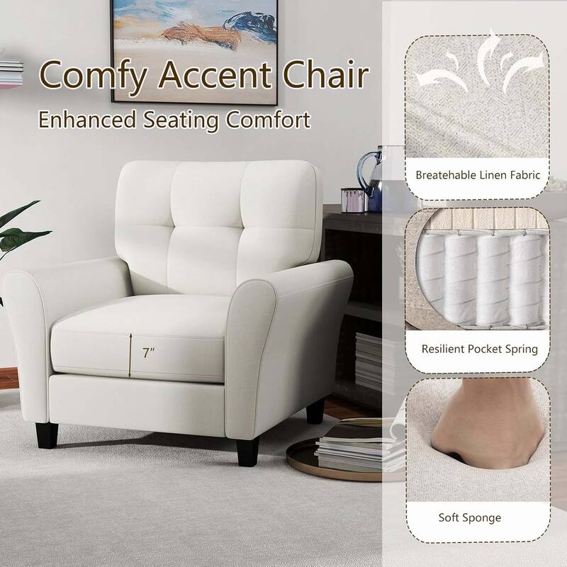 1/2 PCS Modern Accent Chair Comfy Upholstered Reading Armchair