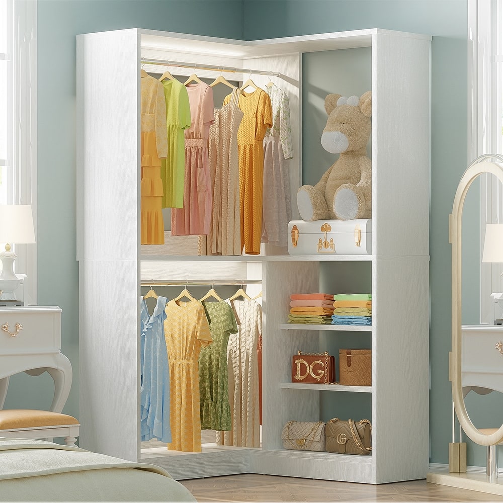 Cimly 35.4'' Coner Closet Organizer with Hanging Rods, Space-saving Closet System with Storage Shelves