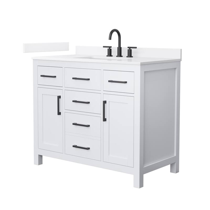 Wyndham Collection WCG2424-42S-QTZ-US3MXX Beckett 42" Free Standing - White / White Quartz Top / Matte Black Hardware