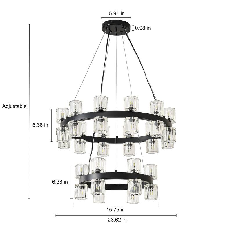 30 - Light Double - Ring Clear Crystal Chandelier