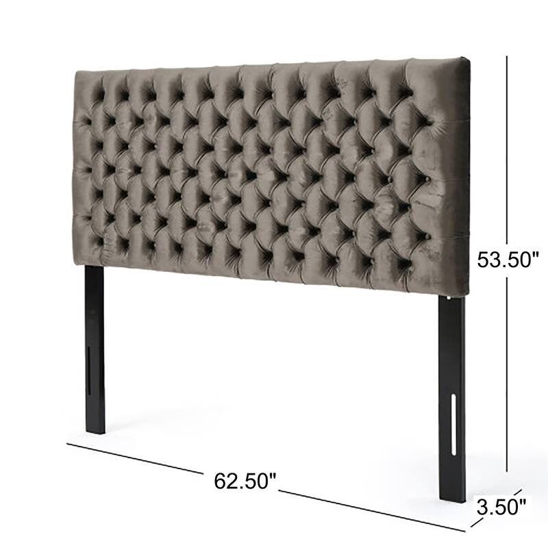 Tufted Upholstered Queen Size Bed Headboard in Modern Button Design, Adjustable Solid Wood Head Board