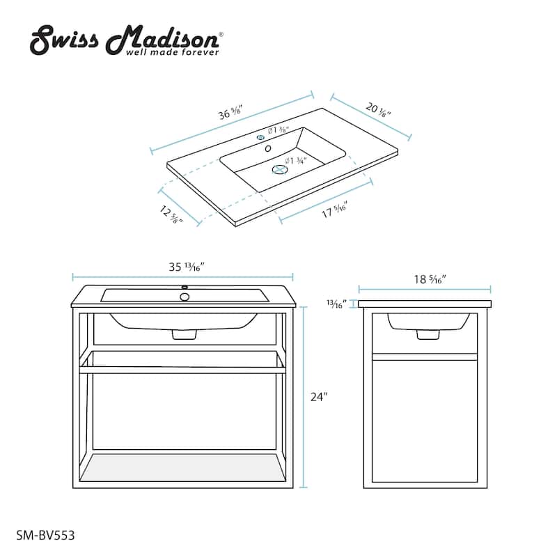 Swiss Madison Pierre 36-inch Open-shelf Metal Bathroom Vanity