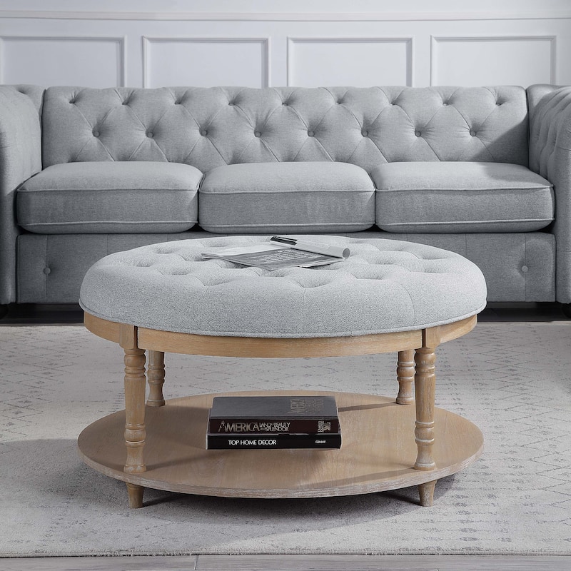 Corvus Savannah 36-inch Round Storage Tufted Chesterfield Cocktail Ottoman