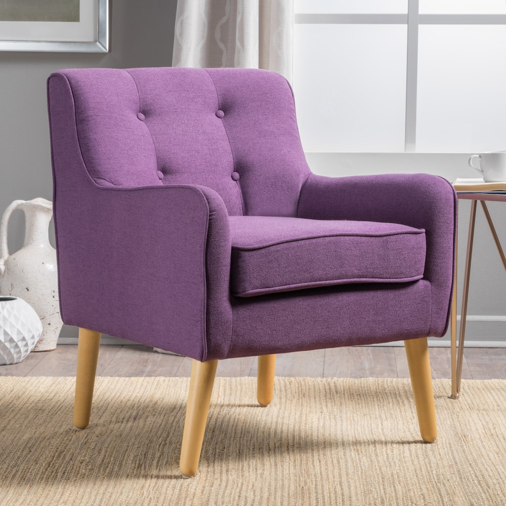 PUrple Modern 25" Upholstered Button Tufted Arm Chair with Rubber Wood Legs for Living Room