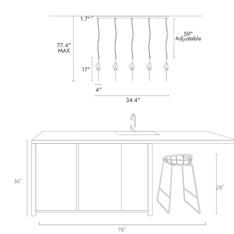 Modern Gold LED 5-Light Crystal Island Chandelier for Kitchen Island