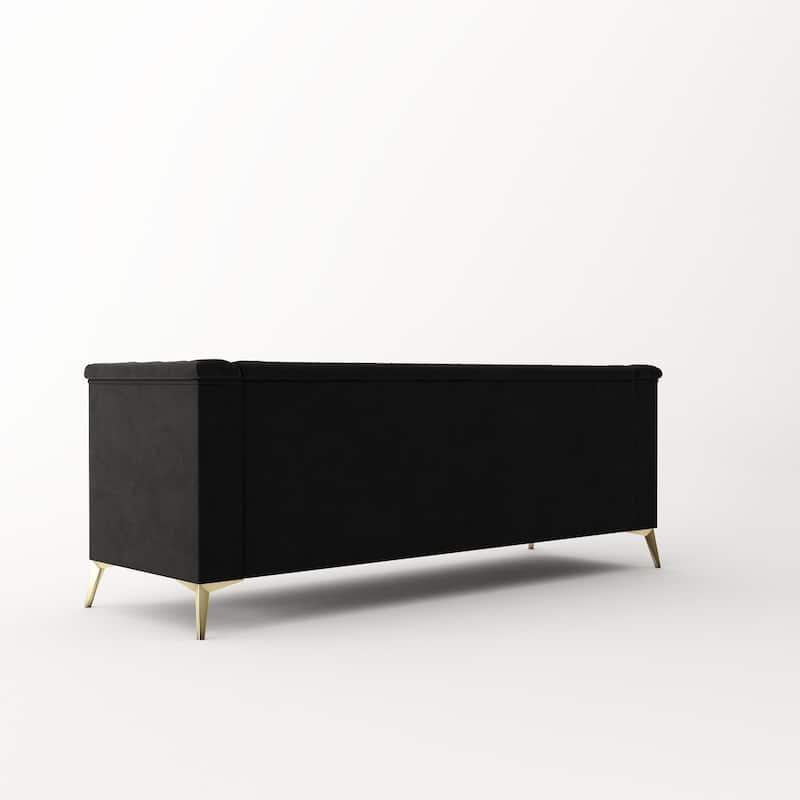 Velvet Upholstered 3-Seater Sofa Modern Living Room Couch Sofa with Deep Button Tufting Sofa and Metal Legs, Square Arms