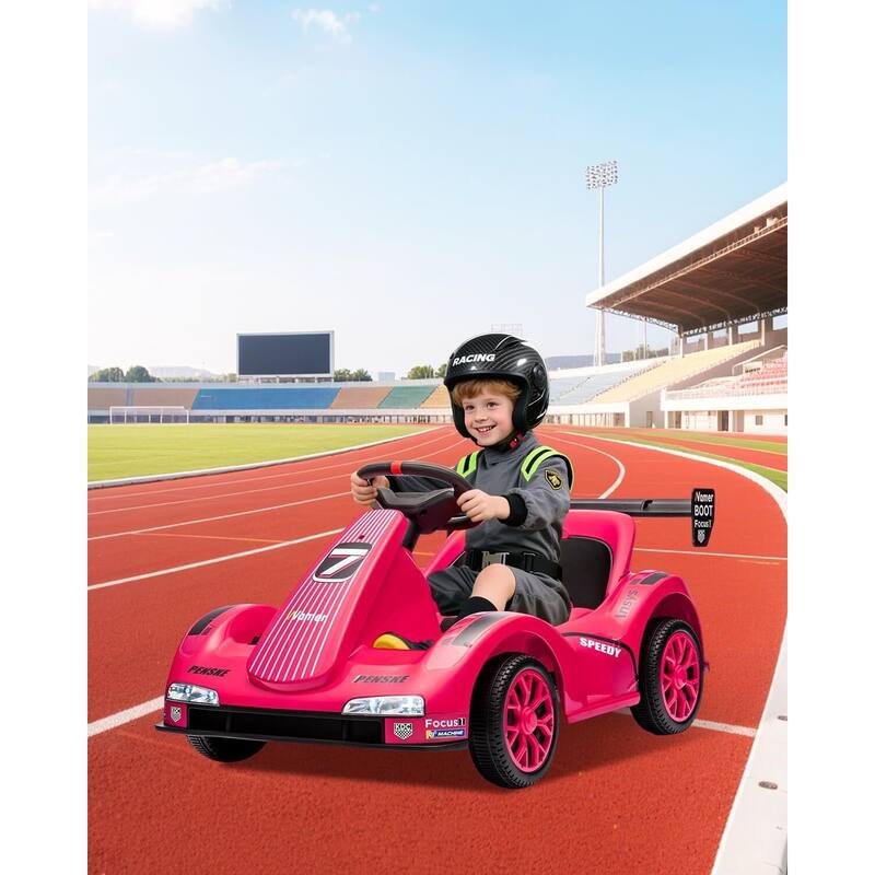 Kids Electric Go Kart, 6V Ride-On Racer Car Toy for Kids Best Gift