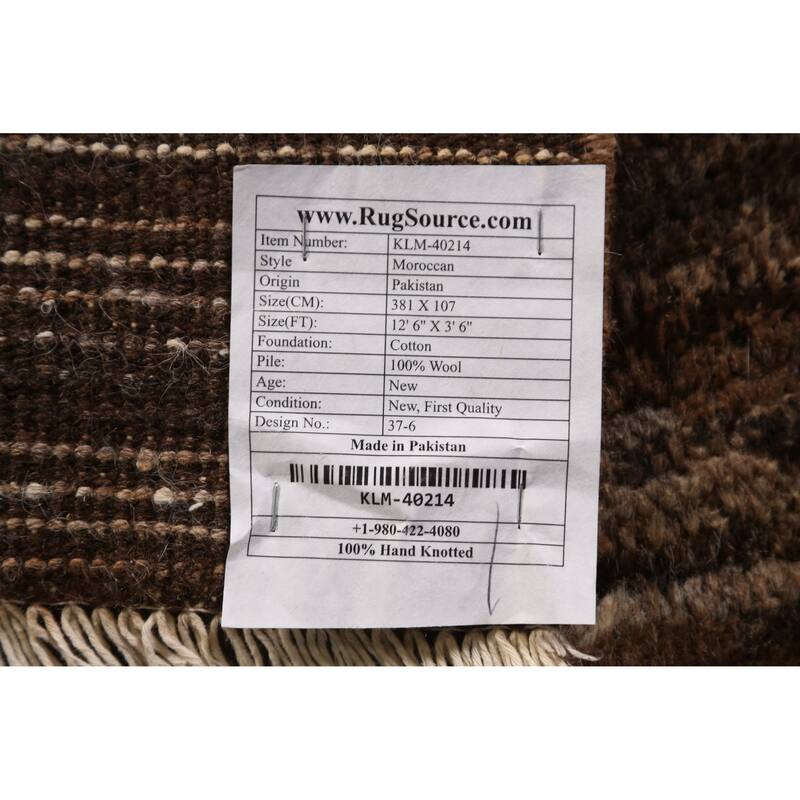 Geometric Moroccan Oriental Runner Rug Hand-Knotted Wool Carpet - 3'6" x 12'6"