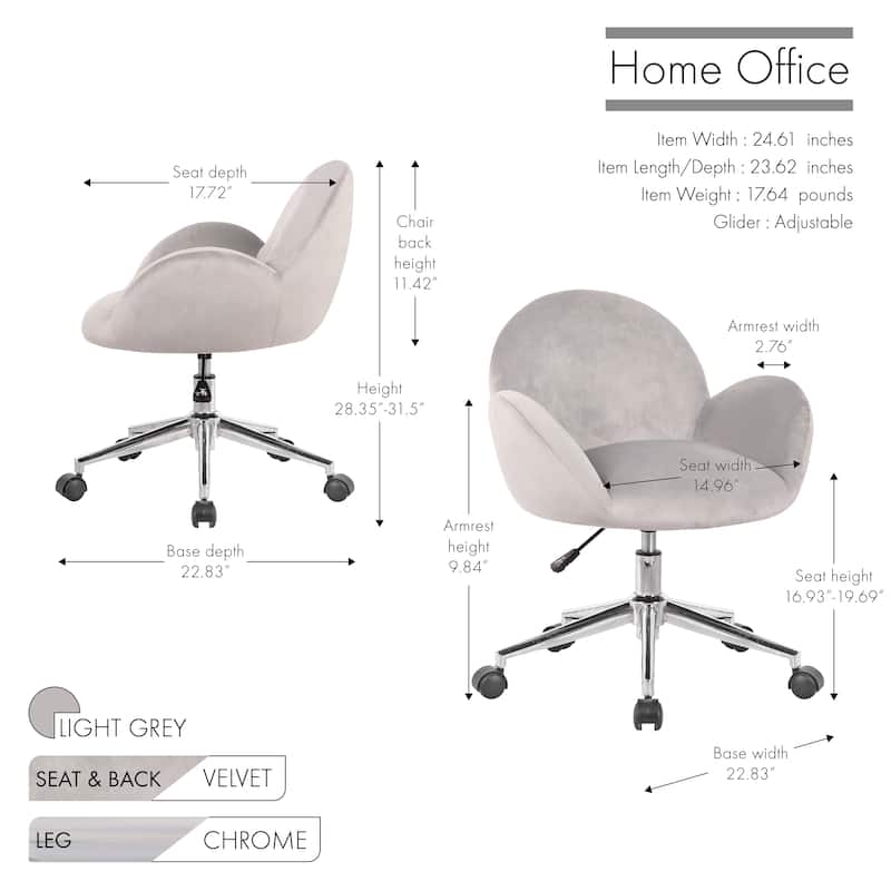 Porthos Home Quon Velvet/ Chrome Swivel Office Chair