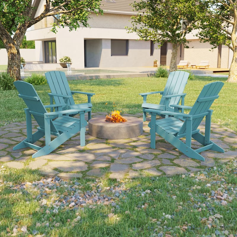Bonosuki Weather-resistant Wood Outdoor Adirondack Chairs-Set of 4 - Lake Blue