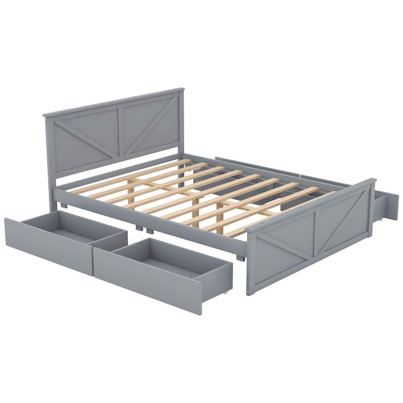 Wooden Platform Bed with Four Storage Drawers