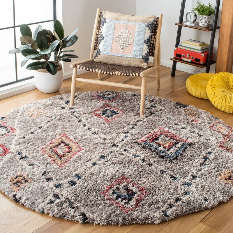 SAFAVIEH Morocco Zela Boho Tassel Rug - 6'7" Round - Grey/Multi