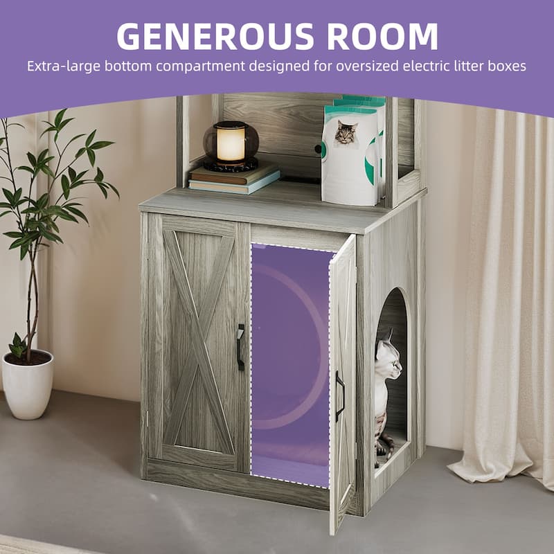 Moasis 71" Tall Hidden Cat Litter Box Enclosure Furniture with Charging Station for Self-Cleaning Litter Boxes