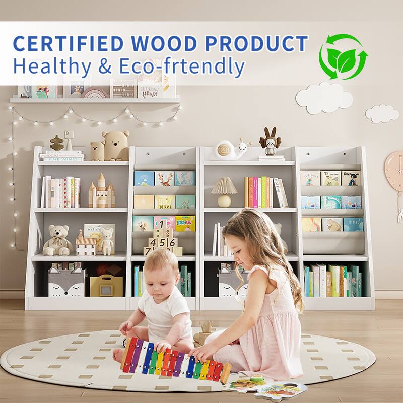 Wooden Toy Storage 4 Tier Childrens Small Bookcase and Bookshelf, for Room Playroom Nursery,Toddlers,Kids