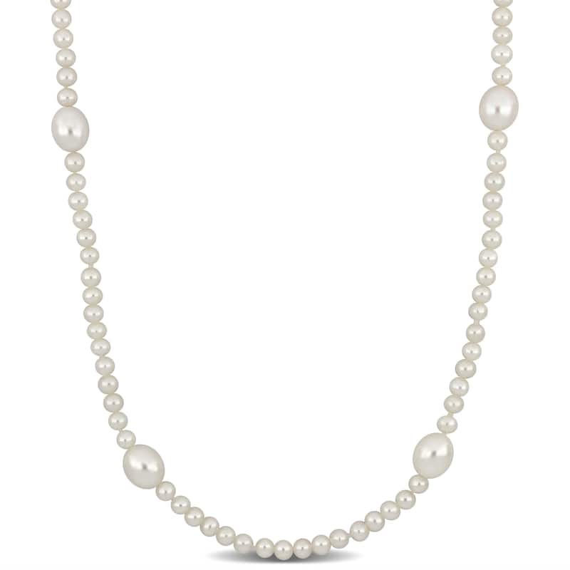 Miadora 3.5-7mm Cultured Freshwater Pearl Station Necklace with 10k Yellow Gold Clasp-17 in