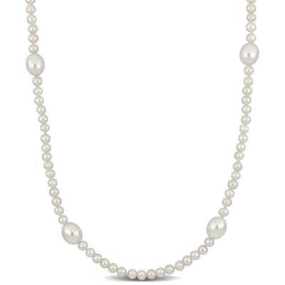 Miadora 3.5-7mm Cultured Freshwater Pearl Station Necklace with 10k Yellow Gold Clasp-17 in