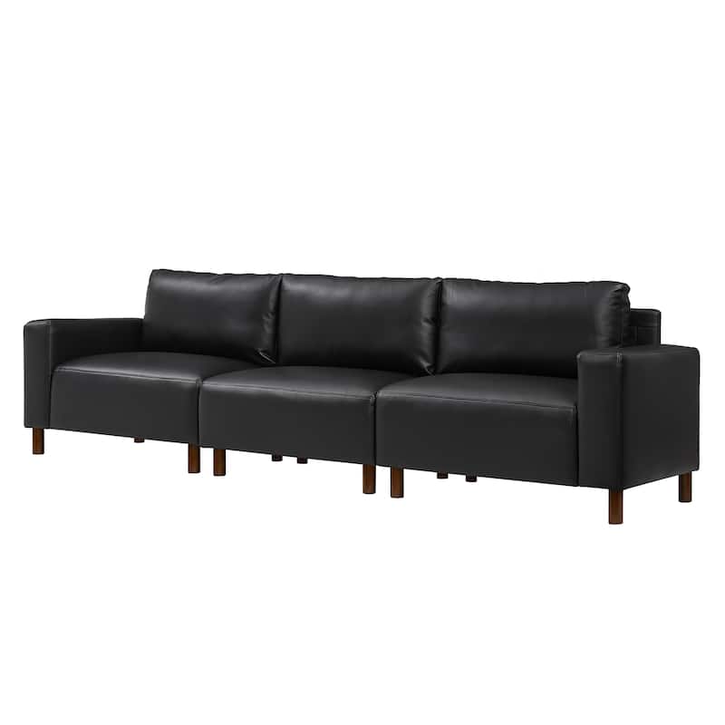 Roomfitters 112" Modern Extra Large 4-Seater Sofa, PU Leather Sectional Couch with Solid Wood Legs for Living Room