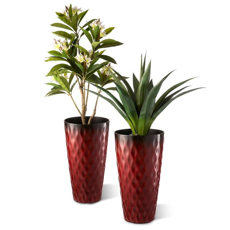Glitzhome 23.75"H Set of 2 Oversized Wavy Texture Cobalt Blue/Turquoise/Red Tall Plastic Planter