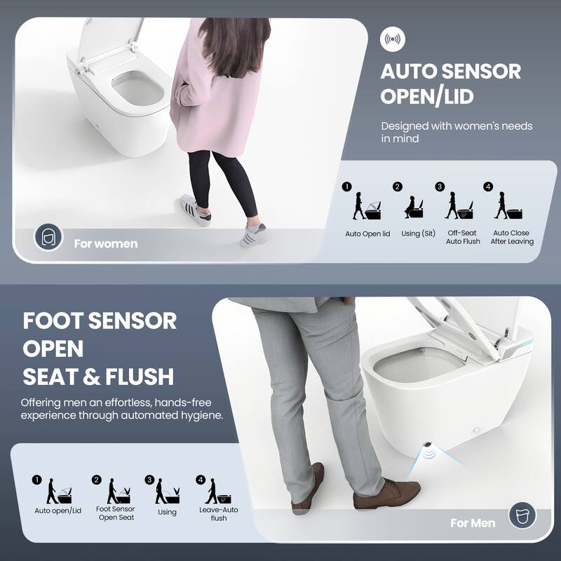 Yecla Smart Bidet Toilet Combo with LED screen display,ADA Chair Height,Auto Open & Close,Dryer & Foot/Men's flush recognition