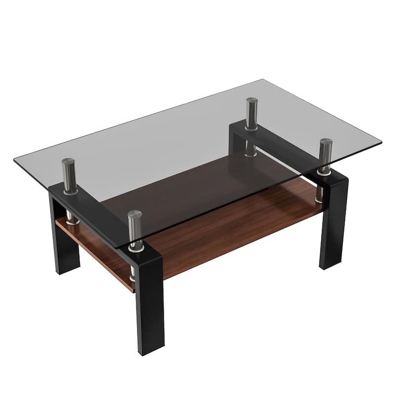 Modern Coffee Table Rectangular Coffee Table Stylish Coffee Table with Tempered Glass Top, for Living Room