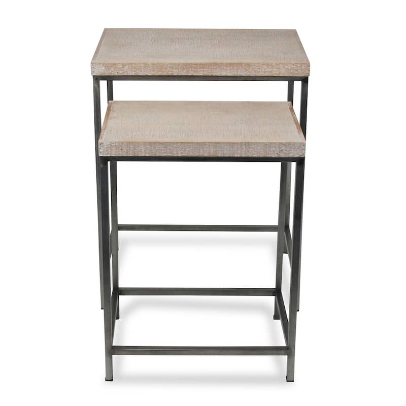 Set of 2 White and Black Rectangular Nesting Tables 24.25"