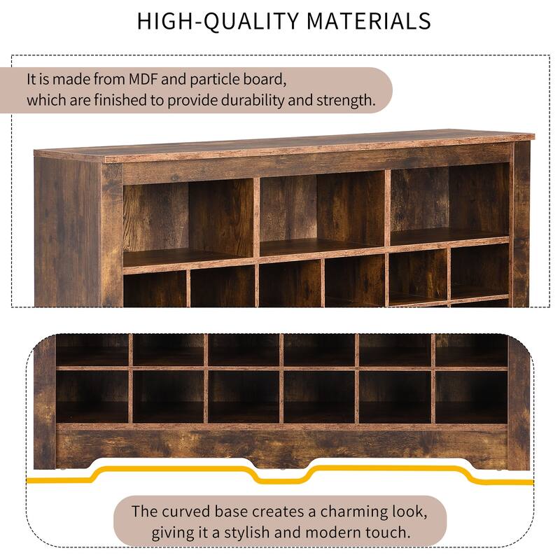 24 Cubby Square Shoe Cabinet, Multi-Functional Shoe Organizer Cabinet, Sideboard with Curved Base for Hallway, Living Room