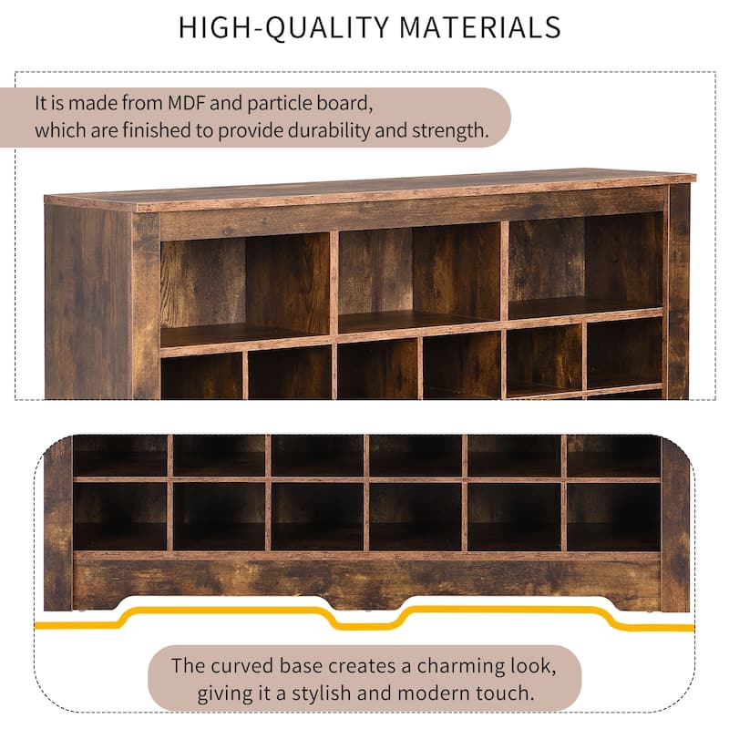 45.2" Modern 24-Cubby Shoe Storage Cabinet, Freestanding MDF Shoe Organizer Console with Curved Base for Entryway