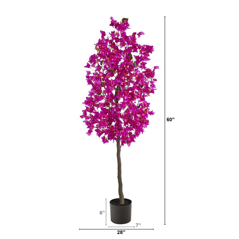 Artificial Tree 5ft Indoor Decorative Plant Realistic Flowers Home Decor - Green - 61 Inches and Over