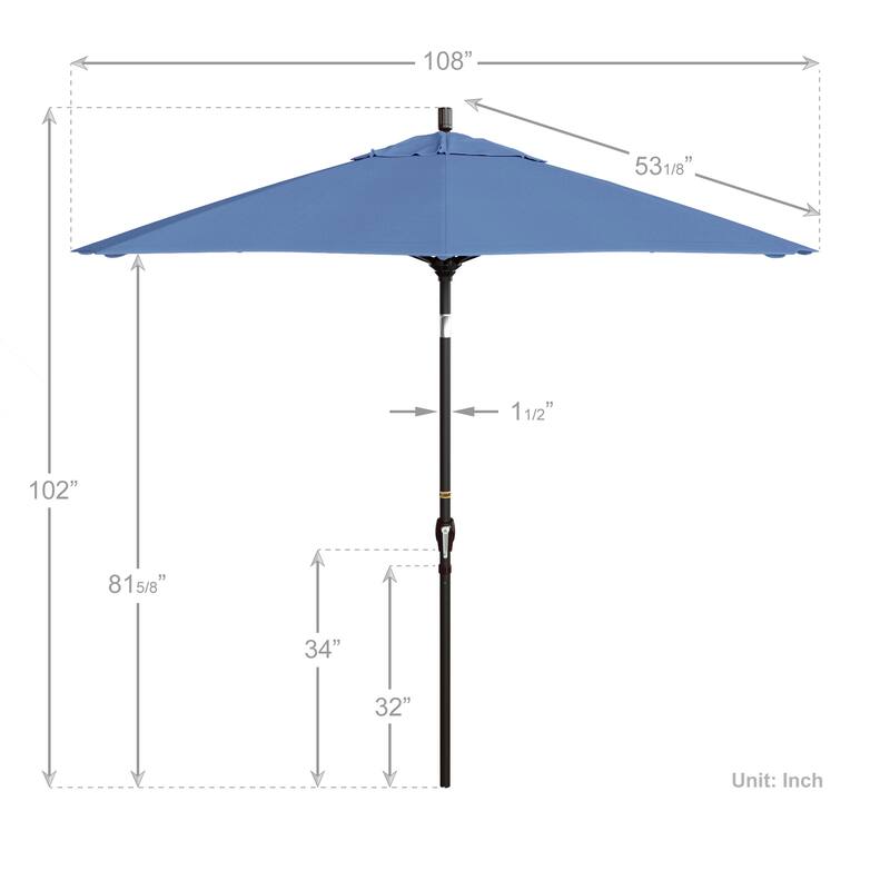 California Umbrella 9' Rd. Aluminum Patio Umbrella, Crank Lift with Push Button Tilt, Bronze Finish, Pacifica Fabric