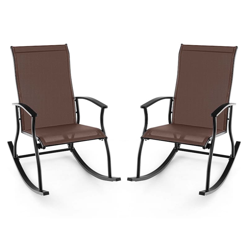 Set of 2/4 Patio Rocking Chairs Outdoor Rocker w/ Safe Rocking Motion - 2-Piece - Brown