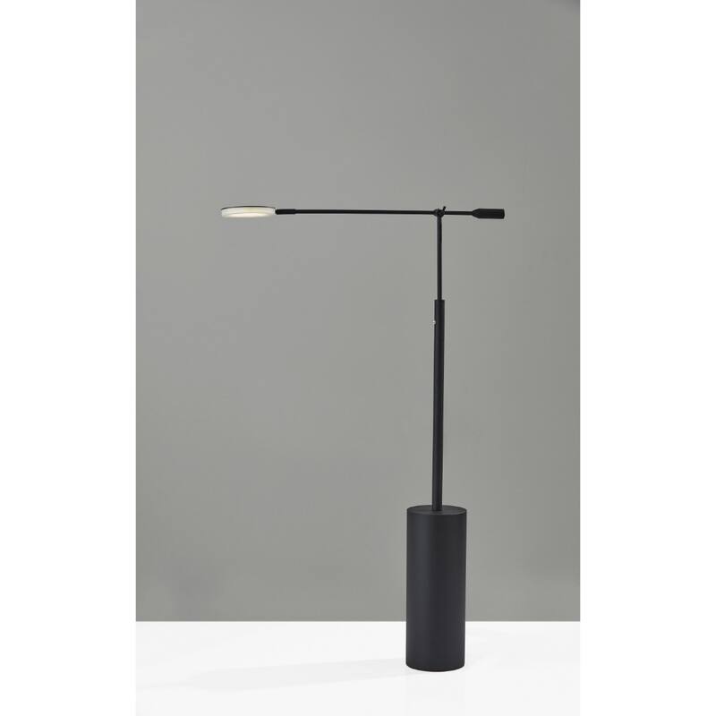 Adjustable 64" Black Metal LED Swing Arm Floor Lamp with Shade - 6" x 28" x 64"