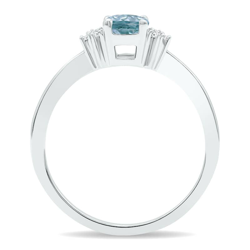 Women's Aquamarine and Diamond Half Moon Ring in 10K White Gold