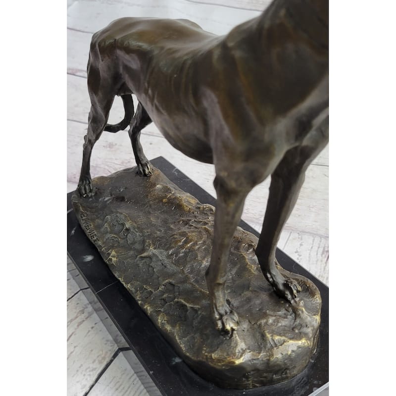 Greyhound Imitative Dog Whippet Bronze Statue Sculpture Figure Marble Base By Fremiet 13 Inches X 10 Inches