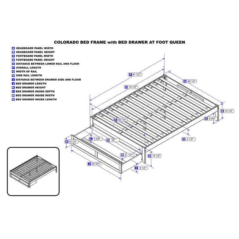Bed with Foot Drawer & USB Charger - Elegant Storage Bed Frame, White - Slat Kit Included