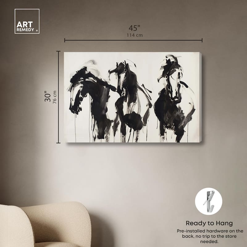 Horses in Ink Canvas by Art Remedy, Gallery Wrapped