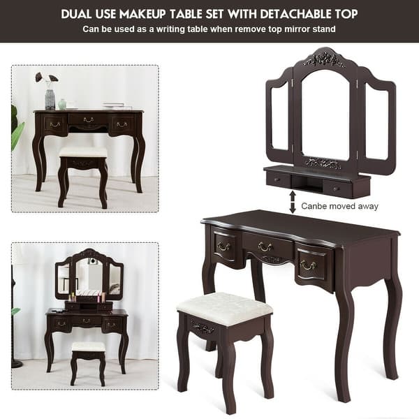 Costway Tri Folding Vintage Vanity Makeup Dressing Costway Tri Folding Vintage Vanity Makeup Dressing